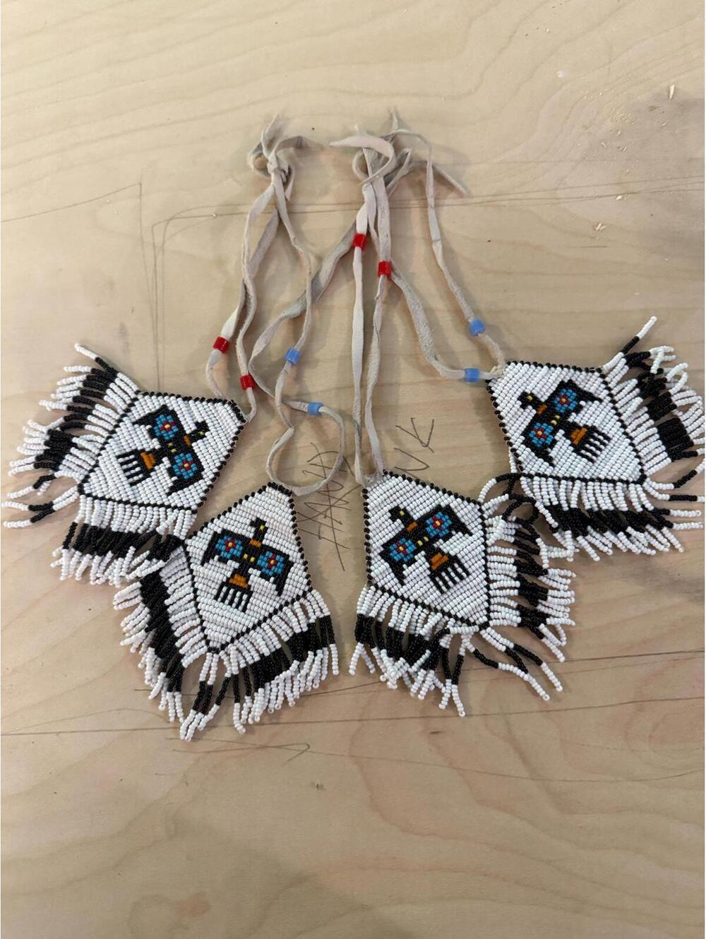 Set of four vintage Native American Thunderbird beaded medallions Navajo
